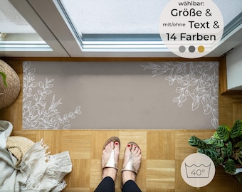 Personalized doormat “Good Vibes Only” – modern boot mat with leaf design – washable & non-slip – for indoor and outdoor use
