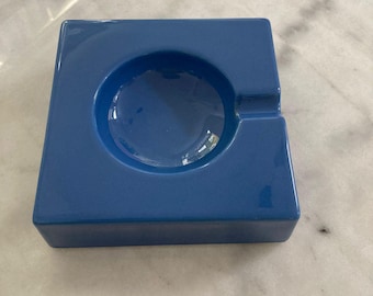 Vintage ceramic square blue ashtray