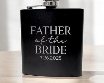 Father of the Bride Flask, Personalized Flask for Dad, Day of Parent Gift, Wedding Gift Ideas, Custom Black Flask, Father of the Bride Gift