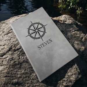 Custom Travel Notebook, Personalized Leatherette Journal, Adventure Journal, Travel Journal, Leather Journal with Name, Journal with Compass