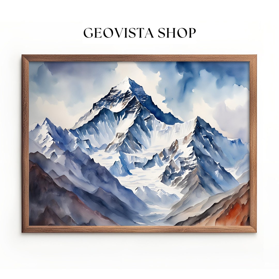 Printable Mount Everest Watercolor Painting | Mount Everest Landscape Art | Nature Wall Art ...