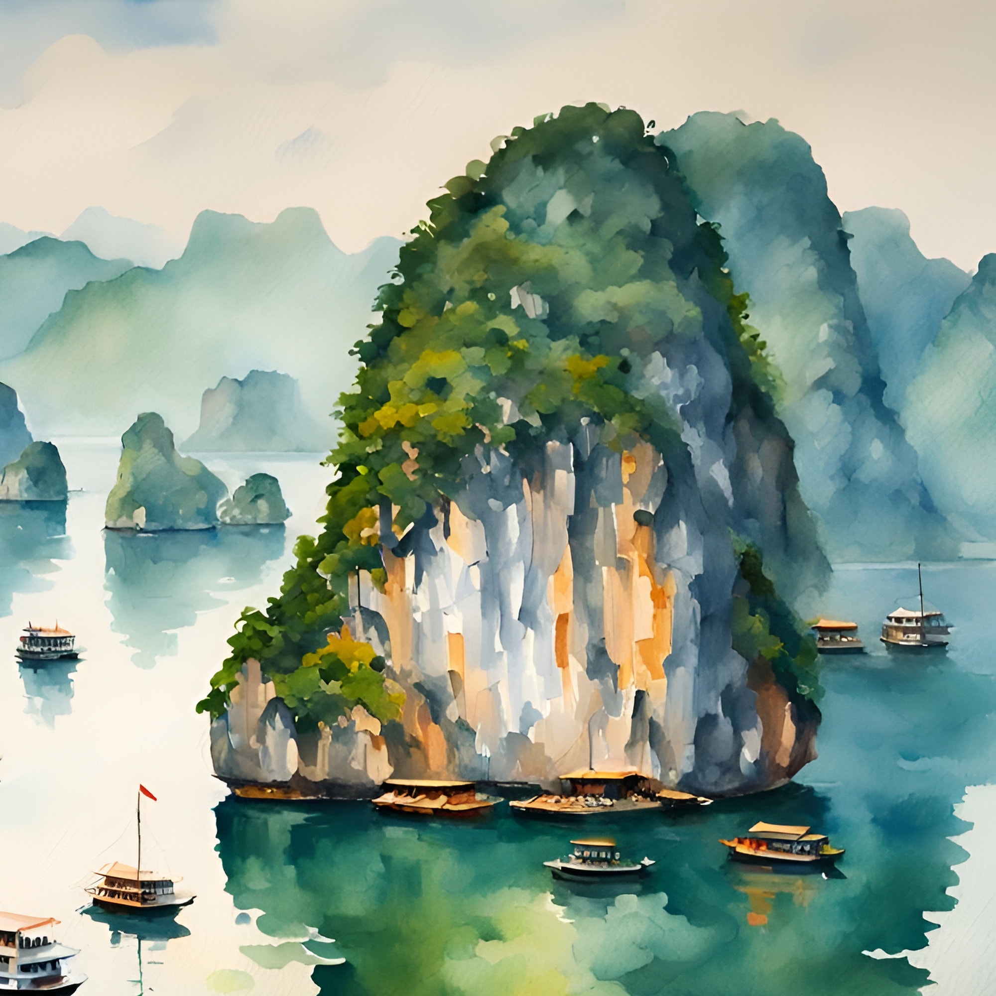 Halong Bay Watercolor Printable Art | Vietnam Landscape Painting ...