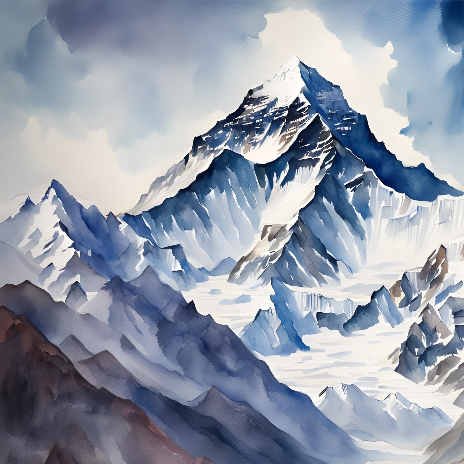 Printable Mount Everest Watercolor Painting | Mount Everest Landscape Art | Nature Wall Art ...