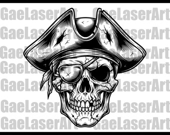 Pirate Skull SVG PNG Laser Cut File | Skull Engraving Design for Glowforge / LightBurn