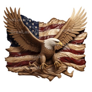Eagle & Flag 3D Illusion PNG - File di incisione laser patriottica per Glowforge, arte digitale, design PNG Burn di alta qualità, patriottico americano