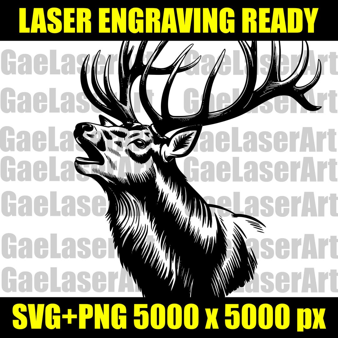 Stag Deer Silhouette SVG + PNG | Bold Linocut Wildlife Laser Engrave ...
