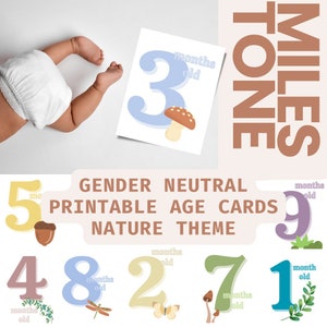 Genderneutraal natuurthema - Afdrukbare babymijlpaalfoto-/foto-leeftijdskaarten - Digitale download