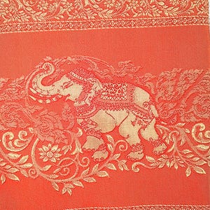 Table Runner-Silk Elephant Orange and Gold Brocade