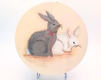 VTG Hand-Painted Bunny and Carrot Patch Wooden Box