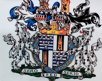 Hatfield House Coat of Arms Souvenir Trinket Dish, Sero Sed Serio, Italy