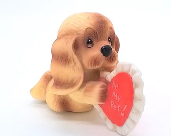 Pet Adoption Figurine, Brown Puppy with Be My Pet Pillow