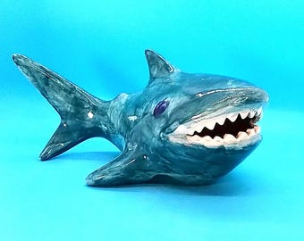 Blue Shark Bank, Ceramic, Hand-Painted