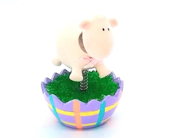 VTG Fuzzy Flocked Bobblehead White Lamb ~RUSS