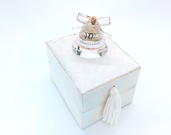 VTG 10th Wedding Anniversary Gold Trimmed Glass Bell, Boxed