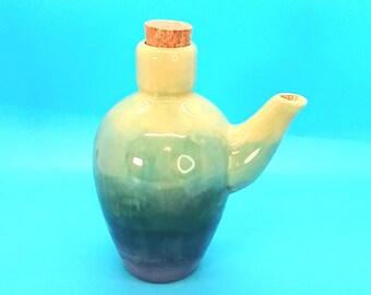 Glazed Ceramic Oil Pot/Dispenser with Cork Stopper, Handcrafted