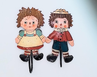 Raggedy Ann and Andy Metal Wall Hook Set, Hand-Painted