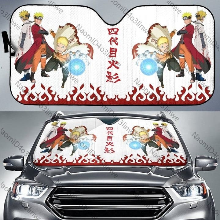 Narutoo Anime Car Sunshade - Minato And Narutoo Hokage Using Rasengan Sun Shade