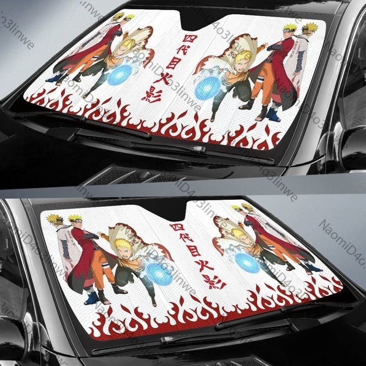 Narutoo Anime Car Sunshade - Minato And Narutoo Hokage Using Rasengan Sun Shade