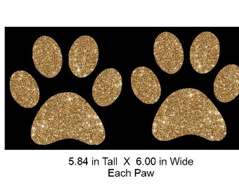 Paw 2 pack Glitter Transfer - Approx. 6 x 6 each paw - ready to heat apply.  You select Glitter color.  No Rhinestones