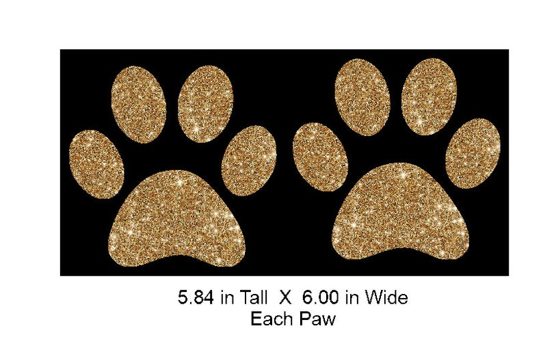 Paw 2 pack Glitter Transfer Approx. 6 x 6 each paw ready to heat apply. You select Glitter color. No Rhinestones image 1