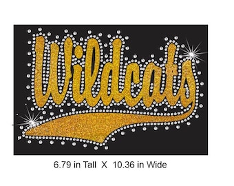 Wildcats Swoosh Rhinestone Combo Transfer ready to heat apply.  You select Glitter color surrounded by BEAUTIFUL clear Rhinestones.