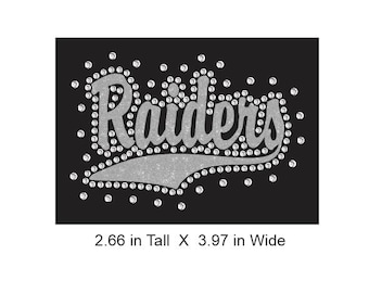 Raiders Swoosh Left Chest/Cap Size Rhinestone Combo Transfer ready to heat apply.  Select Glitter color surrounded by Clear Rhinestones