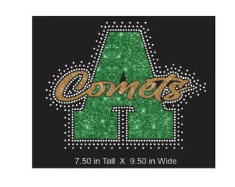 4 - Varsity Letter with Mascot Name Combo Design Custom Create your own name with rhinestones and your choice of Glitter color - Set of 4