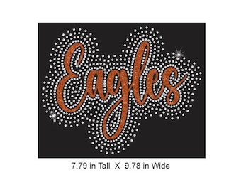 Eagles BT Rhinestone Combo Transfer ready to heat apply.  You select Glitter color surrounded by BEAUTIFUL clear Rhinestones.