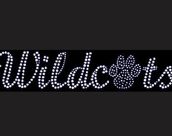 Wildcats Cursive Paw – Rhinestone Transfer made with Clear Rhinestones - Absolutely Stunning rhinestone transfer motif bling