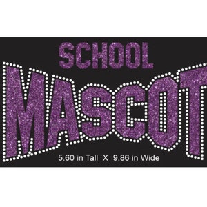 School/mascotte gebogen aangepaste naam vinyl en strass combo-ontwerp in glittervinyl en heldere strassteentjes - jouw tekst: 10 x 5,5 ca.