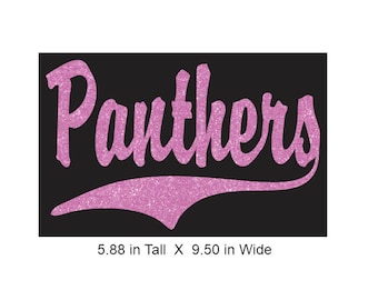 Panthers Swoosh Glitter Transfer ready to heat apply.  You select Glitter color.  No Rhinestones