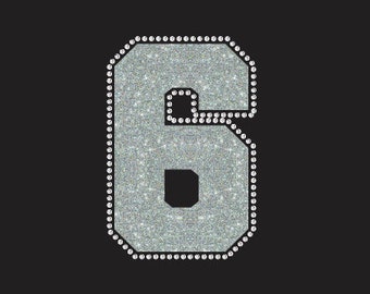 5" Varsity Number 6 (six) Download Rhinestone and Vinyl Combo CUT TEMPLATE File in Svg, Eps, and Png for cricut and silhouette