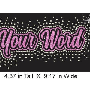 Cursive Contour Burst Custom naam vinyl en strass multimedia-ontwerp in glittervinyl en heldere strassteentjes
