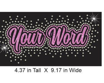 Design multimediale in vinile glitterato e strass trasparenti con nome personalizzato Cursive Contour Burst