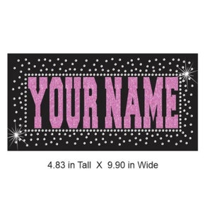 Omgekeerde eerstejaars aangepaste naam vinyl en strass multimediaontwerp in glittervinyl en heldere strassteentjes 9,9 x 4,8 &quot;