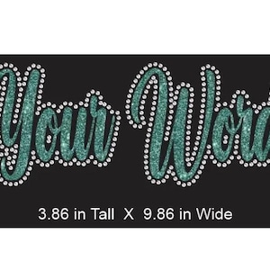 Aangepast cursief (nieuwe) naamvinyl en strass multimediaontwerp in glittervinyl en heldere strassteentjes - ca. 9,5 x 3,5 inch