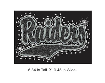 Raiders Swoosh 2 Tone Vinyl and Rhinestone Combo Transfer ready to heat apply.  You select Glitter colors surrounded by Rhinestones
