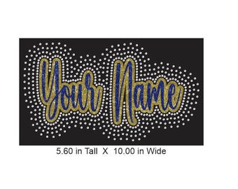 Your Name BT Double Custom Combo Design - Create your own name with rhinestones and your choice of Glitter color - heat applied