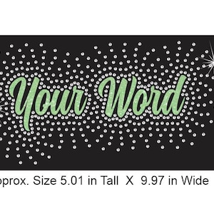 3 - Cursive Burst aangepaste naam vinyl en strass multimedia-ontwerp in glittervinyl en heldere strassteentjes 10 x 5 - jouw tekst - set van 3