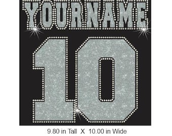 Aangepaste naam en nummer: combinatieontwerp van vinyl en strass in glittervinyl en strassteentjes - Gepersonaliseerde sportteamshirts