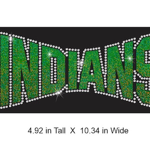 Indians Arched Rhinestone Combo Transfer ready to heat apply.  You select Glitter color surrounded by BEAUTIFUL clear Rhinestones.