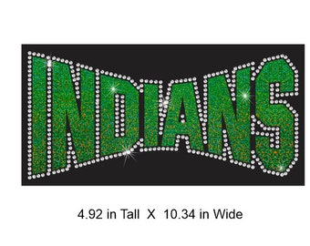 Indians Arched Rhinestone Combo Transfer ready to heat apply.  You select Glitter color surrounded by BEAUTIFUL clear Rhinestones.