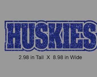 Huskies Reverse Glitter Transfer ready to heat apply.  You select Glitter color.  No Rhinestones