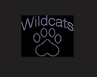 Wildcats Word and Paw – Rhinestone Transfer made with Clear Rhinestones - Absolutely Stunning rhinestone transfer motif bling