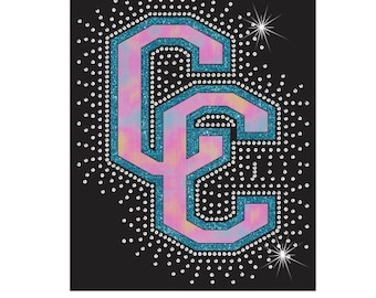 Double Letter Burst Combo Design Custom Create your Own with rhinestones and your choice of Glitter color - heat applied