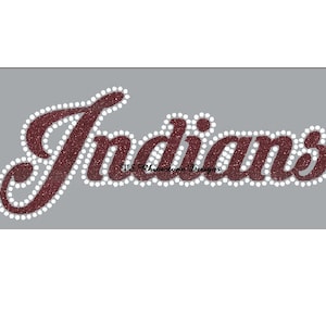 Indians Cursive Rhinestone Combo Transfer ready to heat apply.  You select Glitter color surrounded by BEAUTIFUL clear Rhinestones.