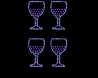 Wine Glass Mini (set of 4) – Rhinestone Transfer made with Clear & Pink Rhinestones - Absolutely Gorgeous rhinestone transfer motif bling