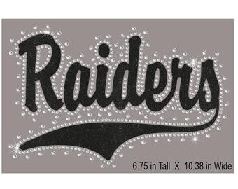 Raiders Swoosh Rhinestone Combo Transfer ready to heat apply.  You select Glitter color surrounded by BEAUTIFUL clear Rhinestones.