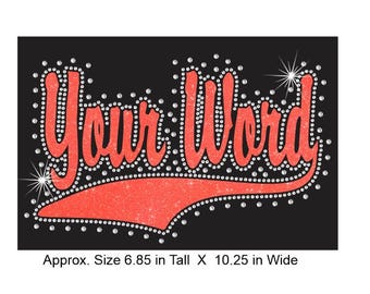 Design multimediale in vinile con nome personalizzato Swoosh e strass in vinile glitterato e strass trasparenti 10&quot; x 7&quot; - Il tuo testo