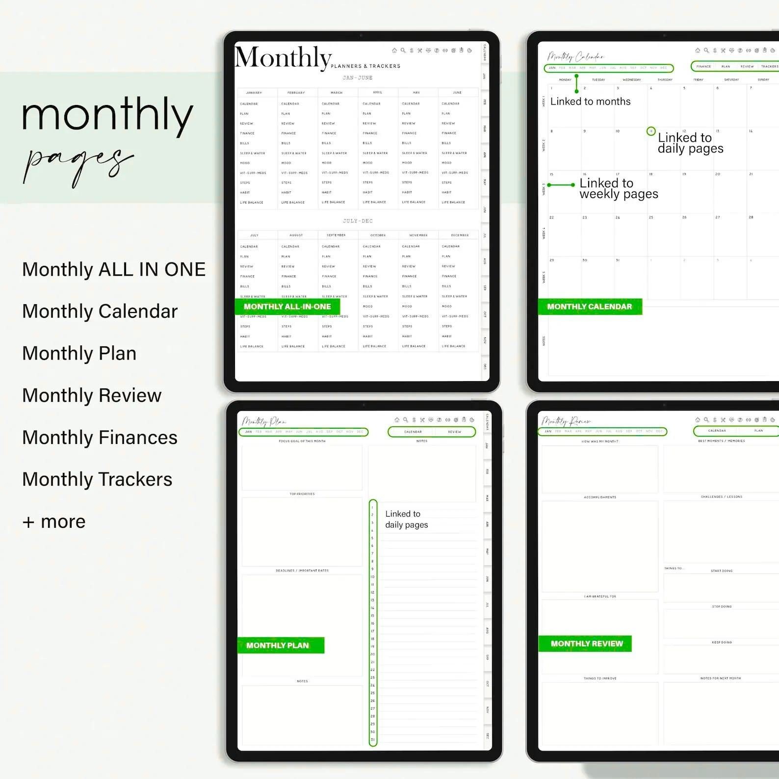 All in 1 Minimalist Digital Planner 2024,2025, iPad Planner, Goodnotes